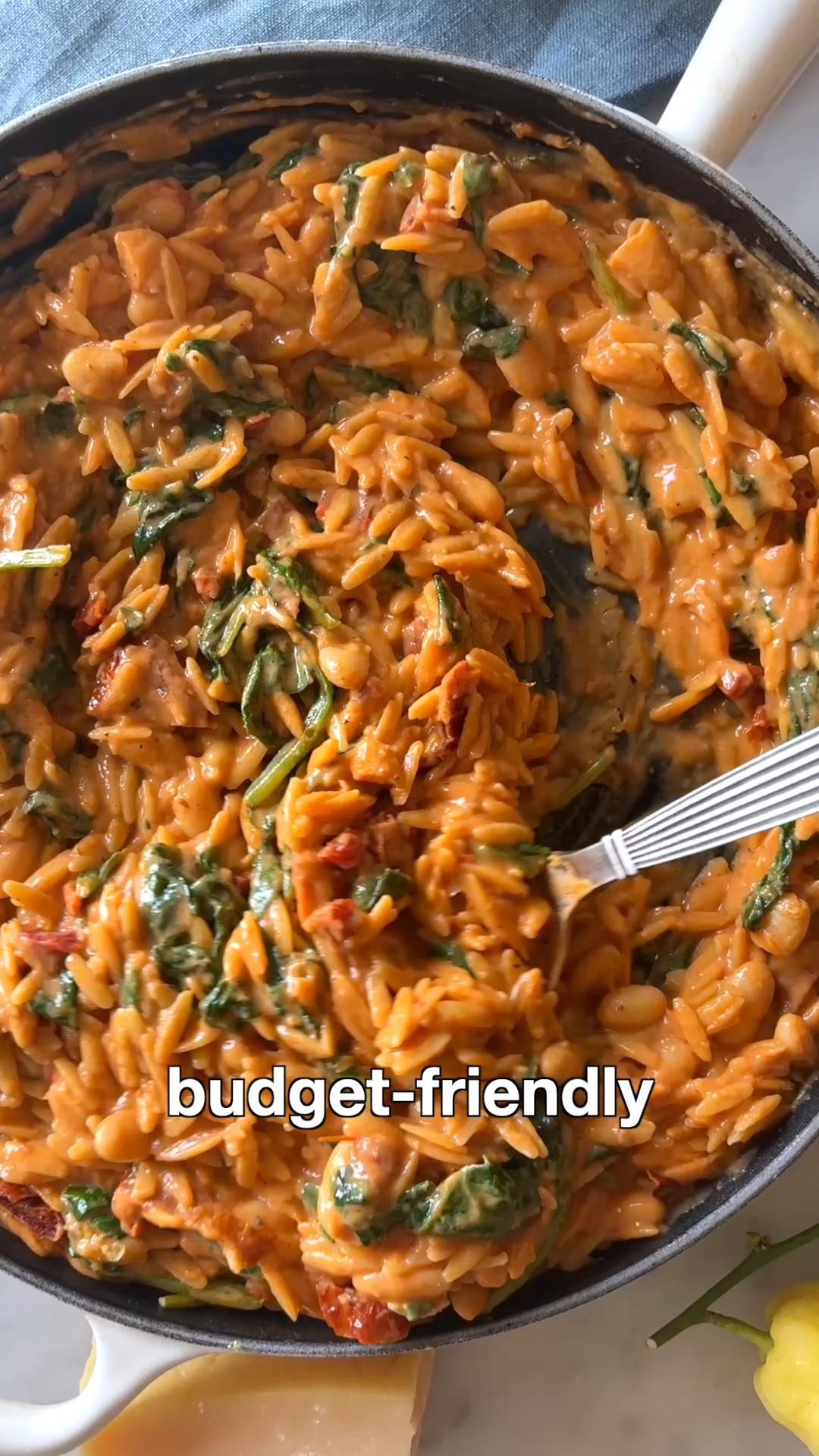 One-Pan Creamy Orzo with Spinach and Sun-Dried Tomatoes