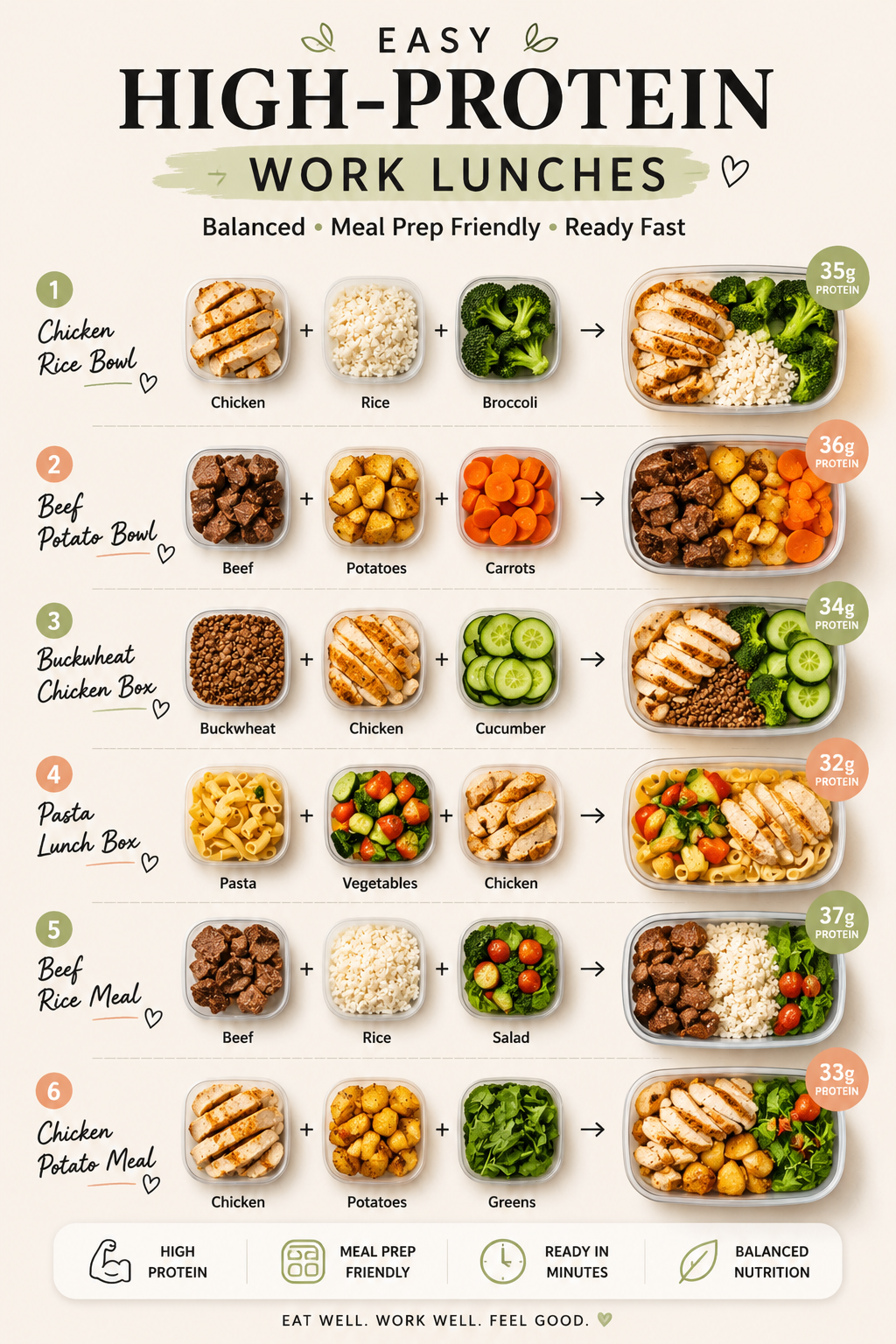 Healthy High-Protein Lunch Bowls with Chicken, Beef & Rice