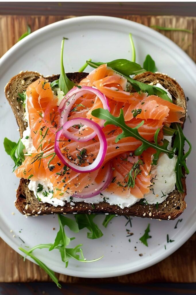 smoked salmon cream cheese sandwich